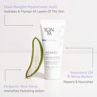 Yonka Daily Reparative Moisturizer, Hydra No. 1 Creme - Rich Anti - Aging Skincare with Hyaluronic Acid, Vitamins A, C & E for Dry Skin, Paraben - Free - 7DAY'S
