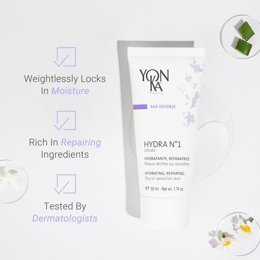 Yonka Daily Reparative Moisturizer, Hydra No. 1 Creme - Rich Anti - Aging Skincare with Hyaluronic Acid, Vitamins A, C & E for Dry Skin, Paraben - Free - 7DAY'S