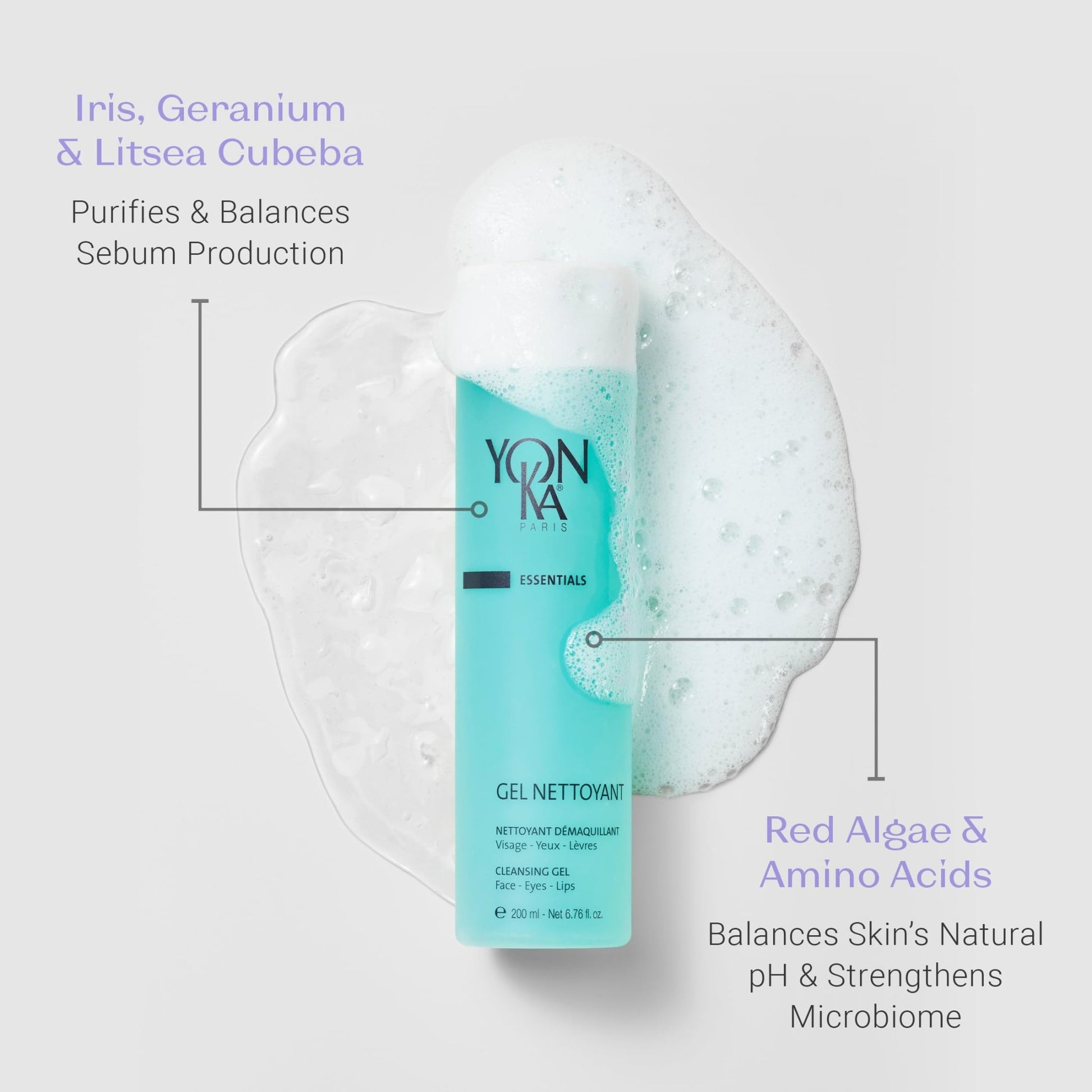 Yonka Gel Face Cleanser, Gentle Foaming Face Wash and Makeup Remover, Natural Plant - Based Formula to Purify Pores and Balance Skins pH, Acne Prone and Oily Skin, Paraben - Free - 7DAY'S