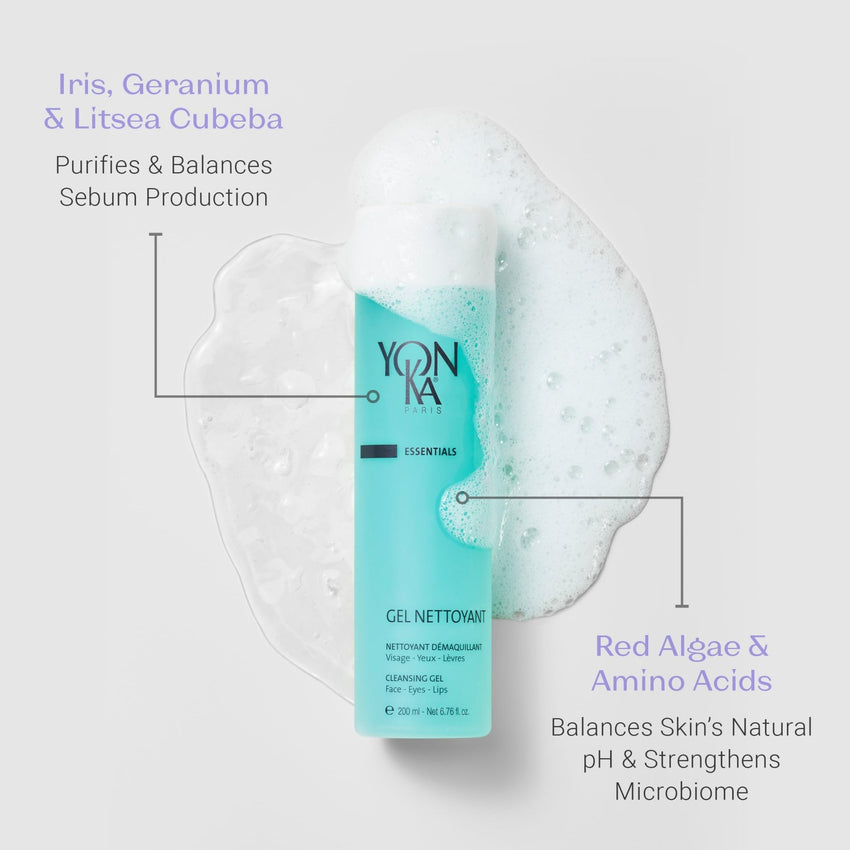 Yonka Gel Face Cleanser, Gentle Foaming Face Wash and Makeup Remover, Natural Plant - Based Formula to Purify Pores and Balance Skins pH, Acne Prone and Oily Skin, Paraben - Free - 7DAY'S