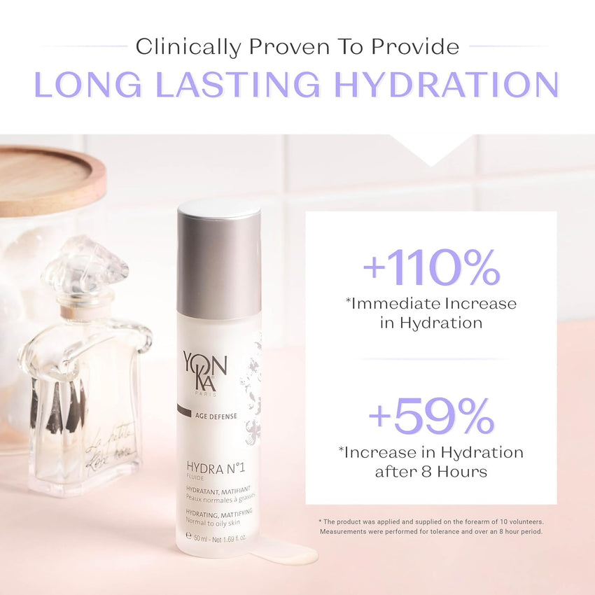 Yonka Hydra No.1 Fluide (50ml) Age Defense Skin Care, Lightweight Mattifying Moisturizer with Hyaluronic Acid and Silica, Normal and Oily Skin, Paraben - Free - 7DAY'S