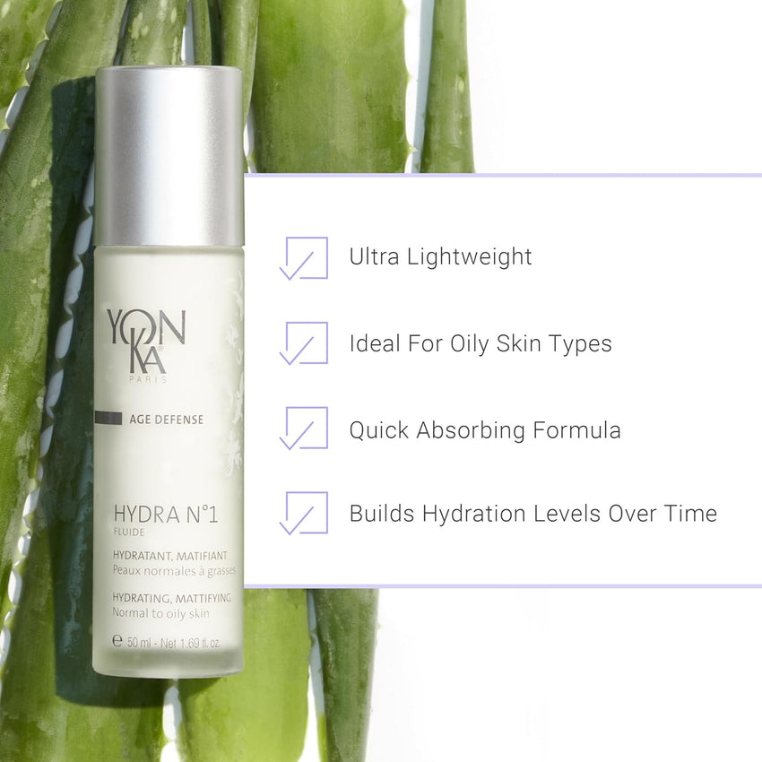 Yonka Hydra No.1 Fluide (50ml) Age Defense Skin Care, Lightweight Mattifying Moisturizer with Hyaluronic Acid and Silica, Normal and Oily Skin, Paraben - Free - 7DAY'S