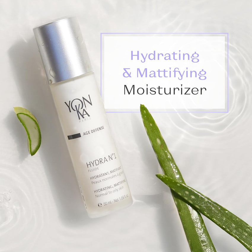 Yonka Hydra No.1 Fluide (50ml) Age Defense Skin Care, Lightweight Mattifying Moisturizer with Hyaluronic Acid and Silica, Normal and Oily Skin, Paraben - Free - 7DAY'S