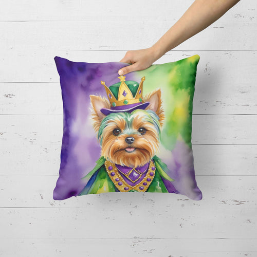 Yorkshire Terrier King of Mardi Gras Throw Pillow Machine Washable, Indoor Outdoor Decorative Pillow for Couch, Bed or Patio, 18Hx18W - 7DAY'S