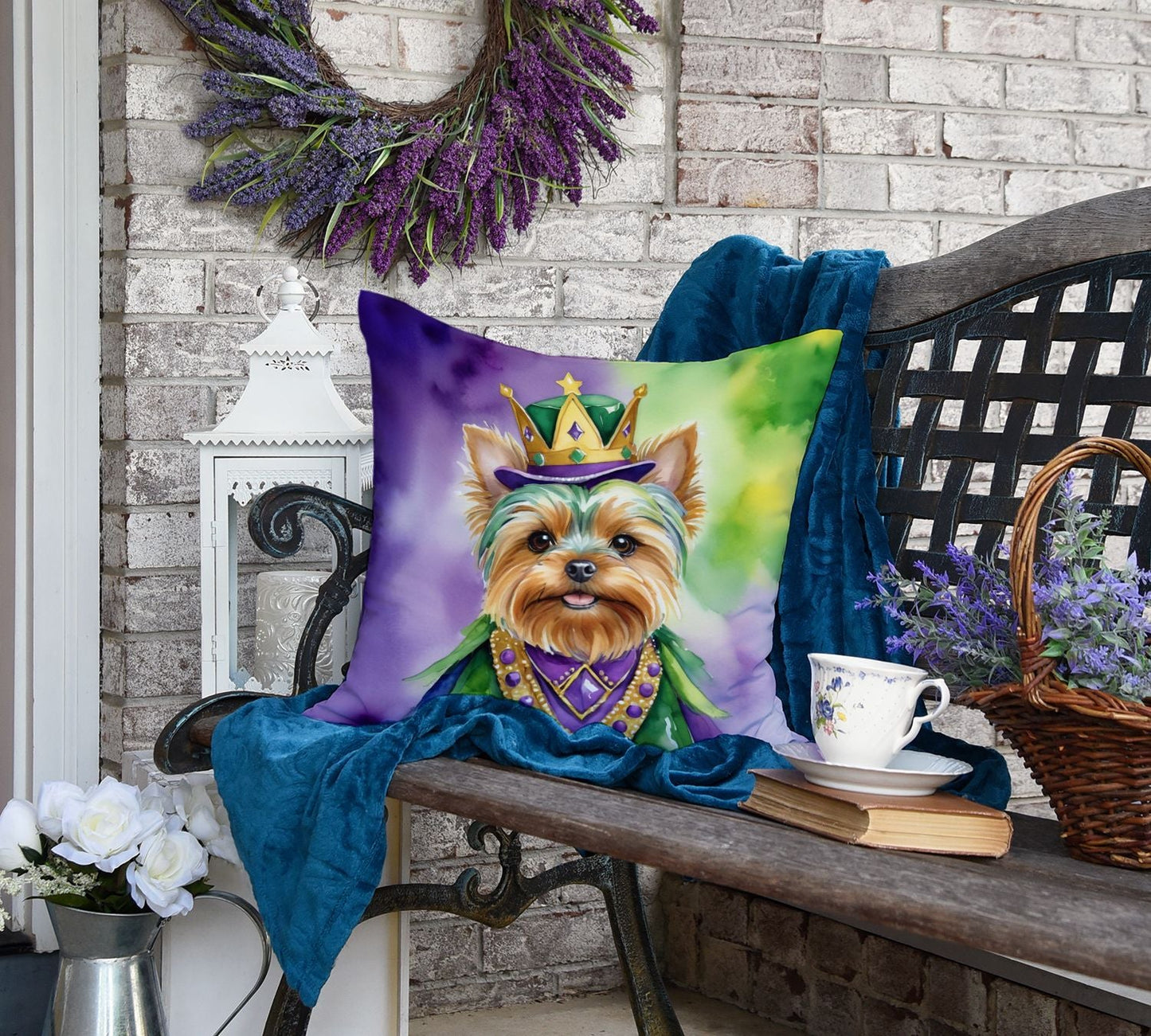 Yorkshire Terrier King of Mardi Gras Throw Pillow Machine Washable, Indoor Outdoor Decorative Pillow for Couch, Bed or Patio, 18Hx18W - 7DAY'S
