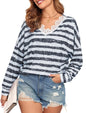 ZAFUL Batwing Long Sleeve Shirts for Women 2024 Lace V Neck Loose Fit Casual Striped Tops Trendy T Shirts Fall Fashion - 7DAY'S