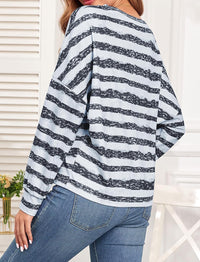 ZAFUL Batwing Long Sleeve Shirts for Women 2024 Lace V Neck Loose Fit Casual Striped Tops Trendy T Shirts Fall Fashion - 7DAY'S