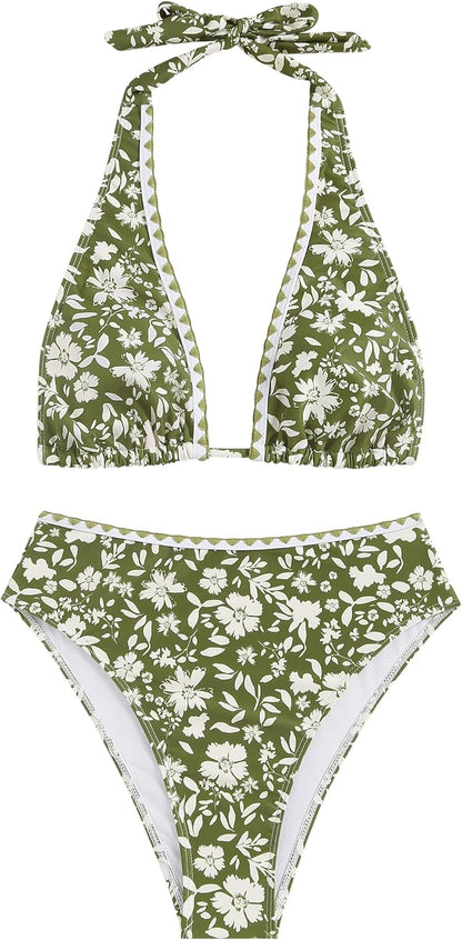 ZAFUL Brazilian Bikini Tops for Women High Cut Bathing Suit for Women 2 Piece Bikini Boho Swimsuit for Women 2024 Trendy M Army Green - 7DAY'S