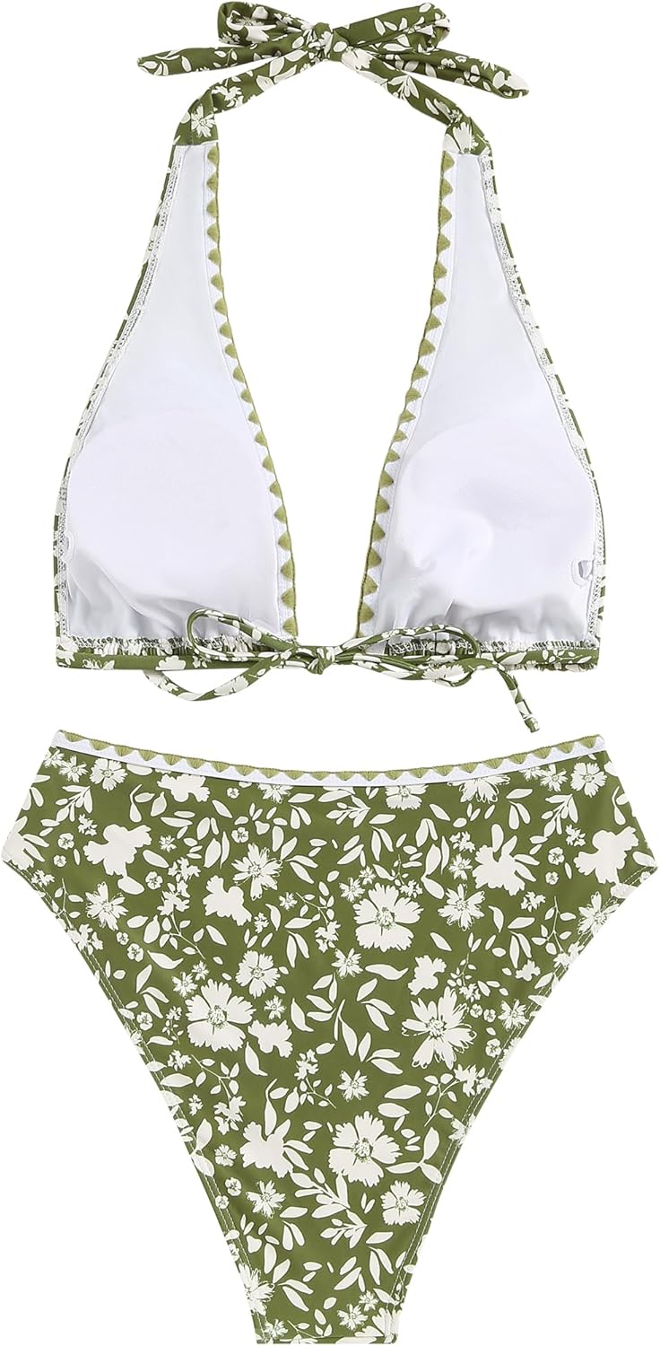 ZAFUL Brazilian Bikini Tops for Women High Cut Bathing Suit for Women 2 Piece Bikini Boho Swimsuit for Women 2024 Trendy M Army Green - 7DAY'S