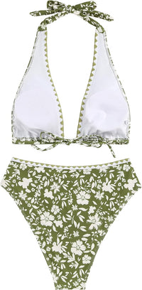 ZAFUL Brazilian Bikini Tops for Women High Cut Bathing Suit for Women 2 Piece Bikini Boho Swimsuit for Women 2024 Trendy M Army Green - 7DAY'S
