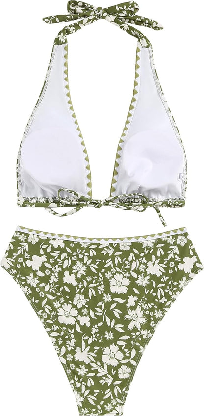 ZAFUL Brazilian Bikini Tops for Women High Cut Bathing Suit for Women 2 Piece Bikini Boho Swimsuit for Women 2024 Trendy M Army Green - 7DAY'S