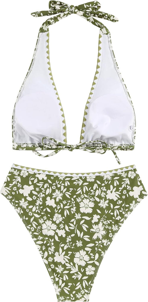 ZAFUL Brazilian Bikini Tops for Women High Cut Bathing Suit for Women 2 Piece Bikini Boho Swimsuit for Women 2024 Trendy M Army Green - 7DAY'S