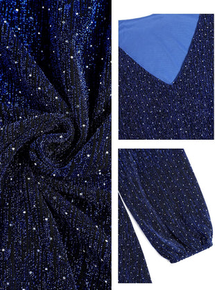 ZAFUL Elegant Fall Wedding Guest Dresses for Women Sparkly Glitter Mini Semi Formal Long Sleeve Cocktail Work Birthday Date Night Winter High Waist Dress 2025 Navy Blue Medium - 7DAY'S