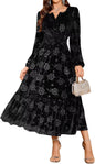ZAFUL Fall Wedding Guest Dresses for Women Velvet Maxi Dress Long Sleeve V Neck Formal Cocktail Party Dresses Black M - 7DAY'S