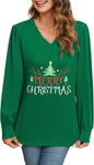 ZAFUL Holiday Long Sleeve Christmas Shirts For Women 2024 Graphic Tees Green Tunic Tops Christmas Fall V Neck Dressy Tops For Women XXL - 7DAY'S