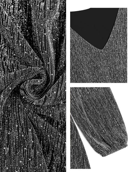 ZAFUL Holiday Long Sleeve Cocktail Dresses for Women 2025 Sexy Sequin Glitter Fall Short Casual V Neck Cocktail Party Club Prom Mini Dresses That Hides Belly Fat Silver X - Large - 7DAY'S
