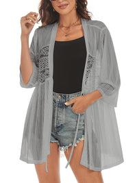 ZAFUL Lightweight Summer Cardigan for Women 3/4 Sleeve Bikini Cover Ups Strechy Crochet Knit Kimonos - 7DAY'S