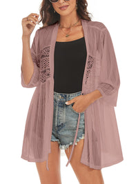 ZAFUL Lightweight Summer Cardigan for Women 3/4 Sleeve Bikini Cover Ups Strechy Crochet Knit Kimonos - 7DAY'S