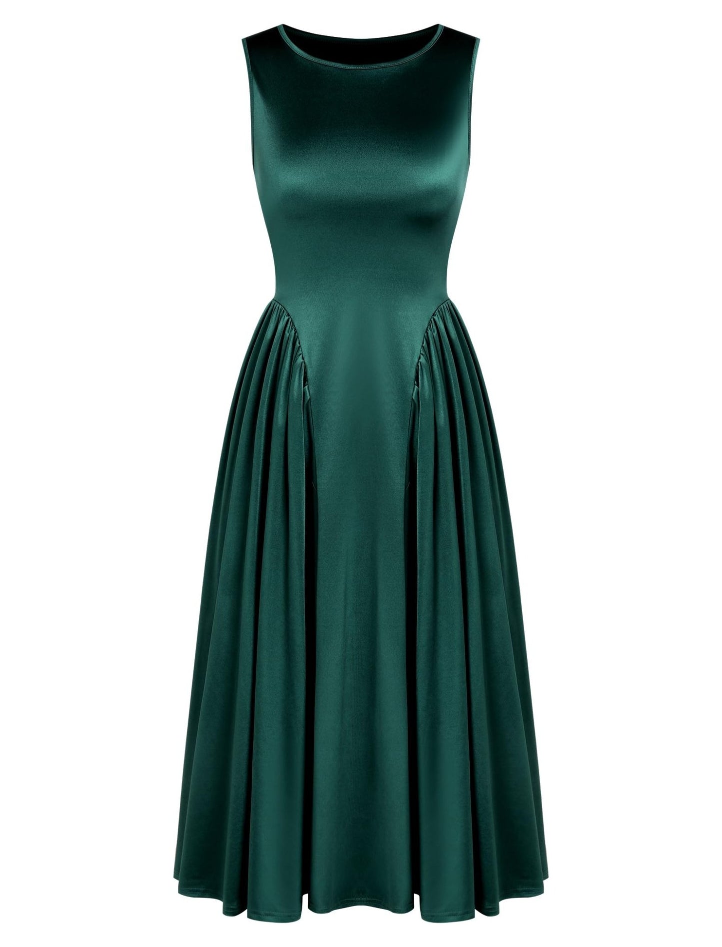 ZAFUL Satin Formal Dress for Women Sleeveless A Line Flowy Wedding Guest Dress Boat Neck Prom Cocktail Party Midi Dresses - 7DAY'S