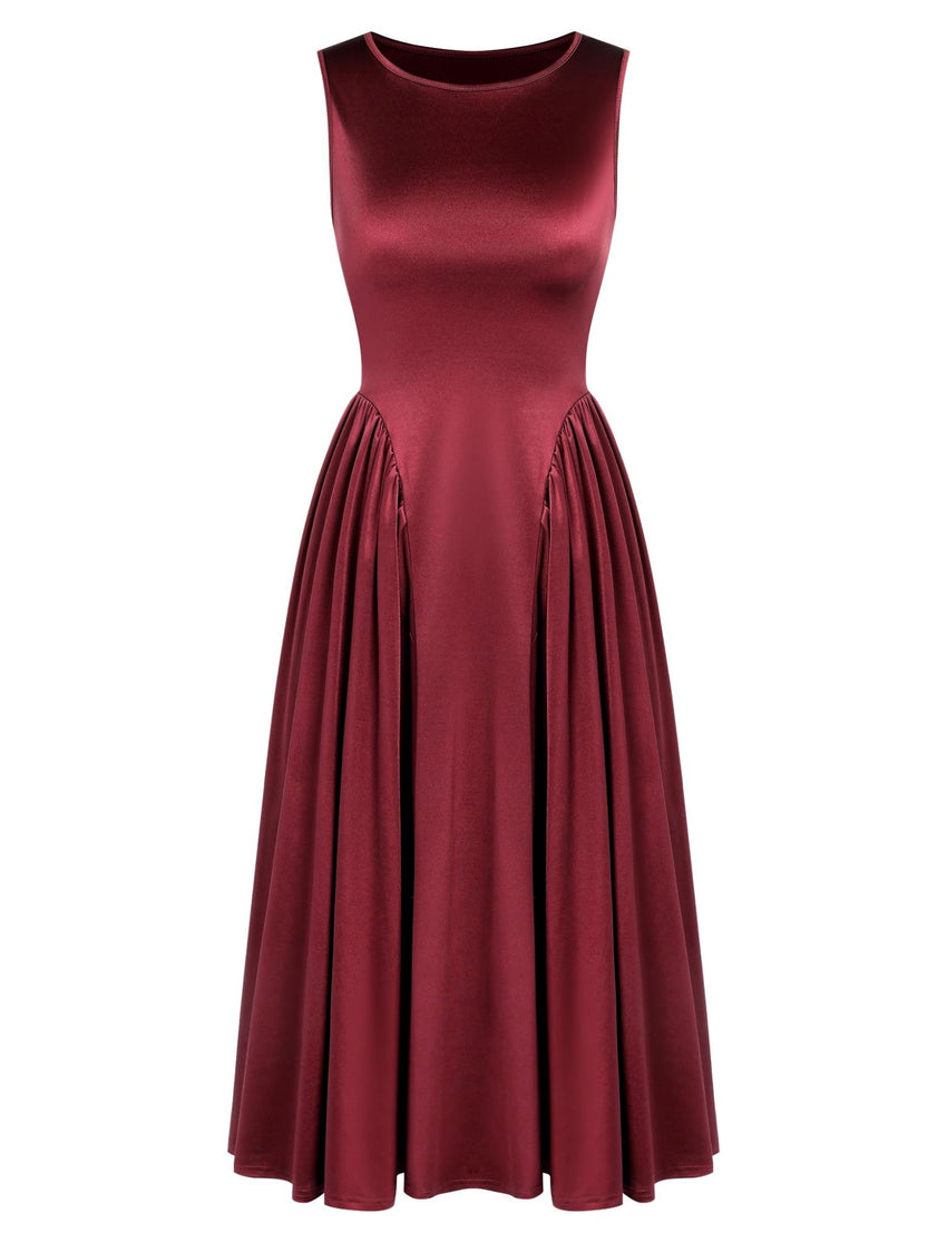 ZAFUL Satin Formal Dress for Women Sleeveless A Line Flowy Wedding Guest Dress Boat Neck Prom Cocktail Party Midi Dresses - 7DAY'S