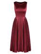 ZAFUL Satin Formal Dress for Women Sleeveless A Line Flowy Wedding Guest Dress Boat Neck Prom Cocktail Party Midi Dresses - 7DAY'S