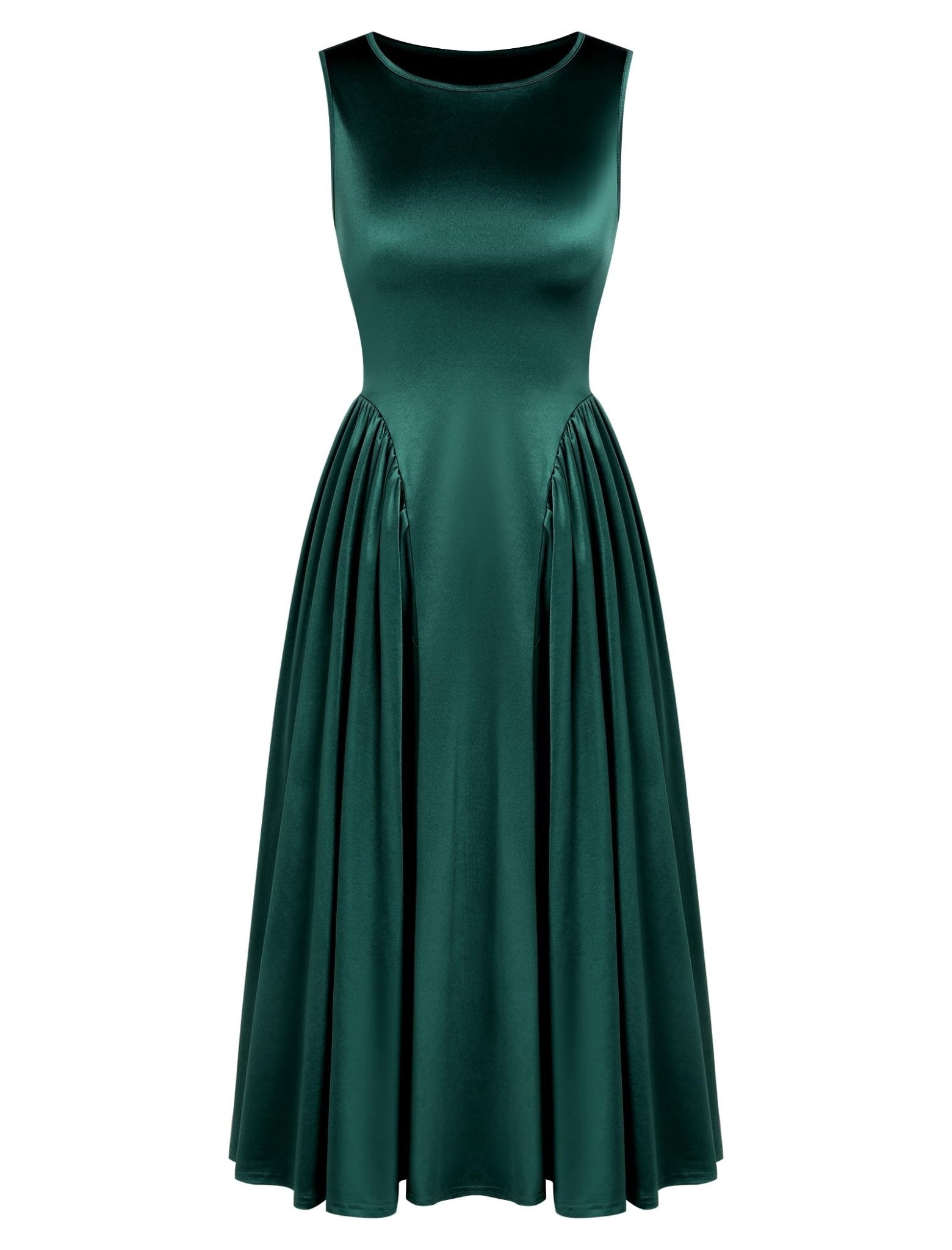 ZAFUL Satin Formal Dress for Women Sleeveless A Line Flowy Wedding Guest Dress Boat Neck Prom Cocktail Party Midi Dresses - 7DAY'S