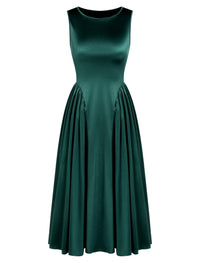 ZAFUL Satin Formal Dress for Women Sleeveless A Line Flowy Wedding Guest Dress Boat Neck Prom Cocktail Party Midi Dresses - 7DAY'S