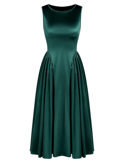 ZAFUL Satin Formal Dress for Women Sleeveless A Line Flowy Wedding Guest Dress Boat Neck Prom Cocktail Party Midi Dresses - 7DAY'S
