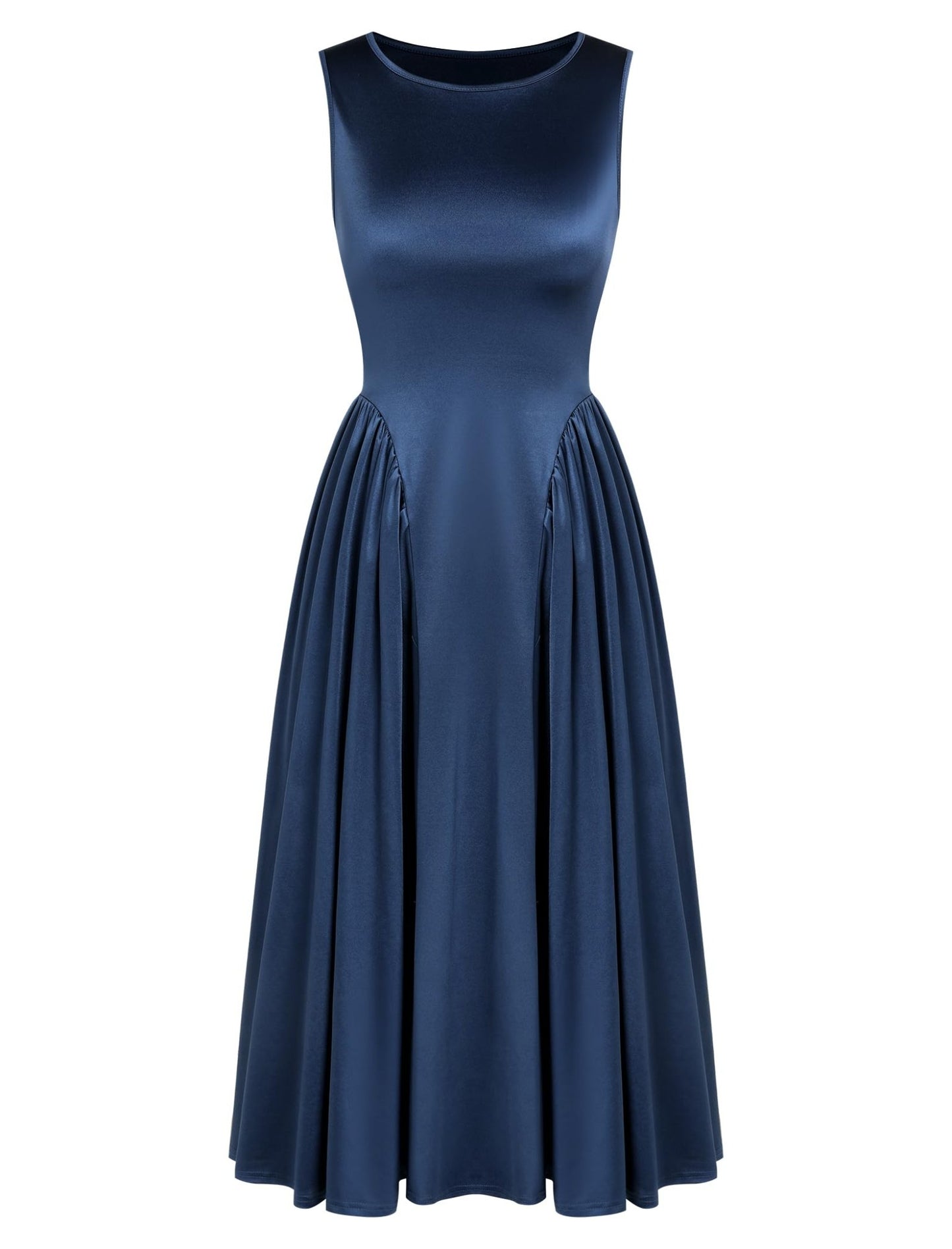 ZAFUL Satin Formal Dress for Women Sleeveless A Line Flowy Wedding Guest Dress Boat Neck Prom Cocktail Party Midi Dresses - 7DAY'S