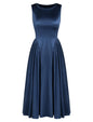 ZAFUL Satin Formal Dress for Women Sleeveless A Line Flowy Wedding Guest Dress Boat Neck Prom Cocktail Party Midi Dresses - 7DAY'S
