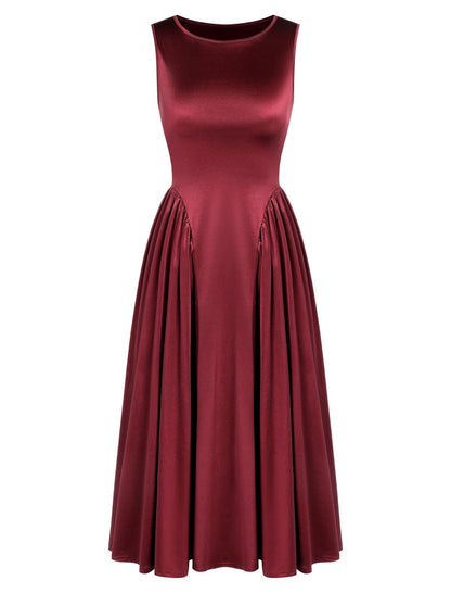 ZAFUL Satin Formal Dress for Women Sleeveless A Line Flowy Wedding Guest Dress Boat Neck Prom Cocktail Party Midi Dresses - 7DAY'S