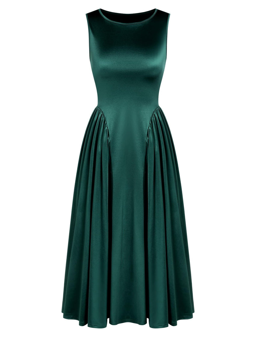 ZAFUL Satin Formal Dress for Women Sleeveless A Line Flowy Wedding Guest Dress Boat Neck Prom Cocktail Party Midi Dresses - 7DAY'S