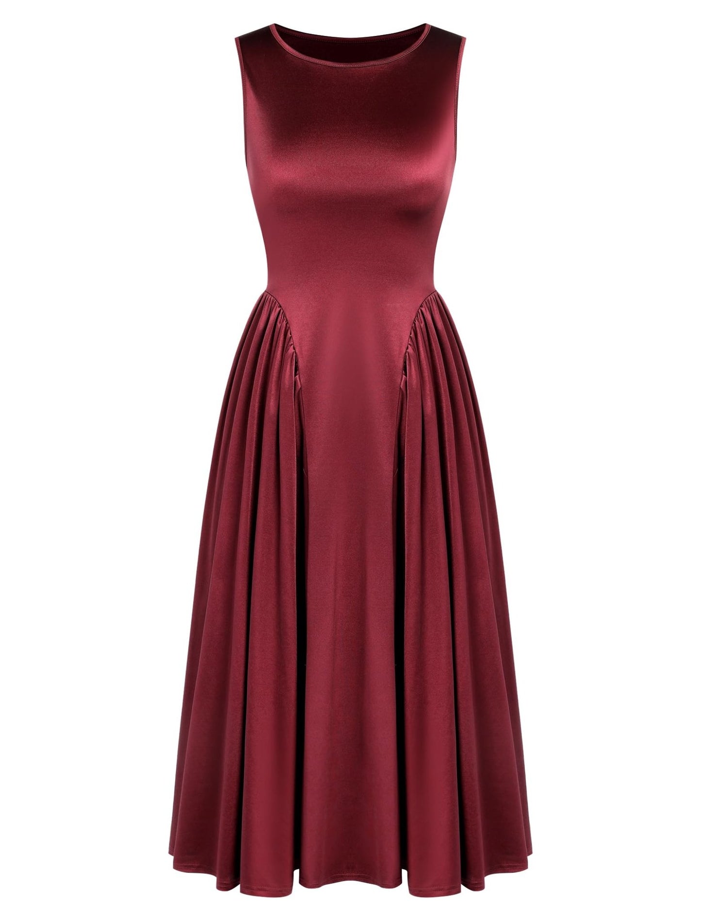 ZAFUL Satin Formal Dress for Women Sleeveless A Line Flowy Wedding Guest Dress Boat Neck Prom Cocktail Party Midi Dresses - 7DAY'S