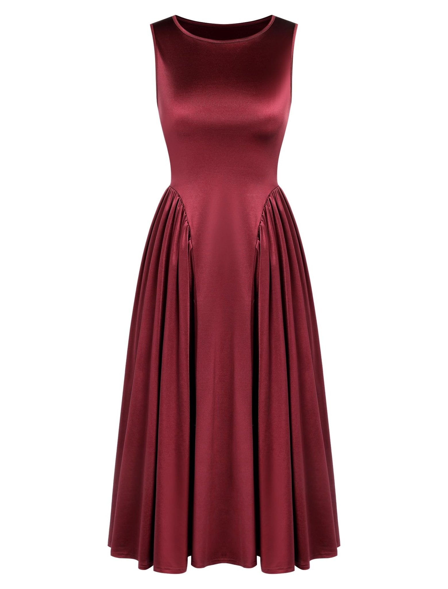 ZAFUL Satin Formal Dress for Women Sleeveless A Line Flowy Wedding Guest Dress Boat Neck Prom Cocktail Party Midi Dresses - 7DAY'S