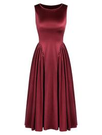 ZAFUL Satin Formal Dress for Women Sleeveless A Line Flowy Wedding Guest Dress Boat Neck Prom Cocktail Party Midi Dresses - 7DAY'S
