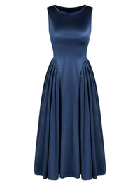 ZAFUL Satin Formal Dress for Women Sleeveless A Line Flowy Wedding Guest Dress Boat Neck Prom Cocktail Party Midi Dresses - 7DAY'S