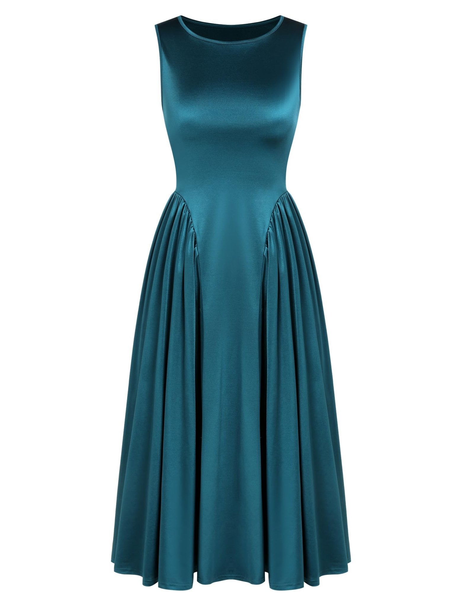 ZAFUL Satin Formal Dress for Women Sleeveless A Line Flowy Wedding Guest Dress Boat Neck Prom Cocktail Party Midi Dresses - 7DAY'S