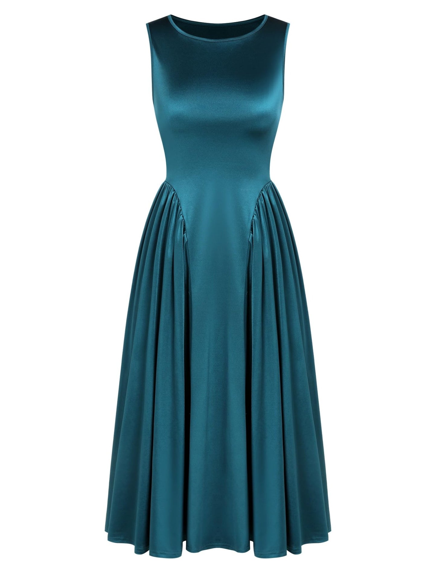 ZAFUL Satin Formal Dress for Women Sleeveless A Line Flowy Wedding Guest Dress Boat Neck Prom Cocktail Party Midi Dresses - 7DAY'S