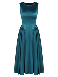 ZAFUL Satin Formal Dress for Women Sleeveless A Line Flowy Wedding Guest Dress Boat Neck Prom Cocktail Party Midi Dresses - 7DAY'S