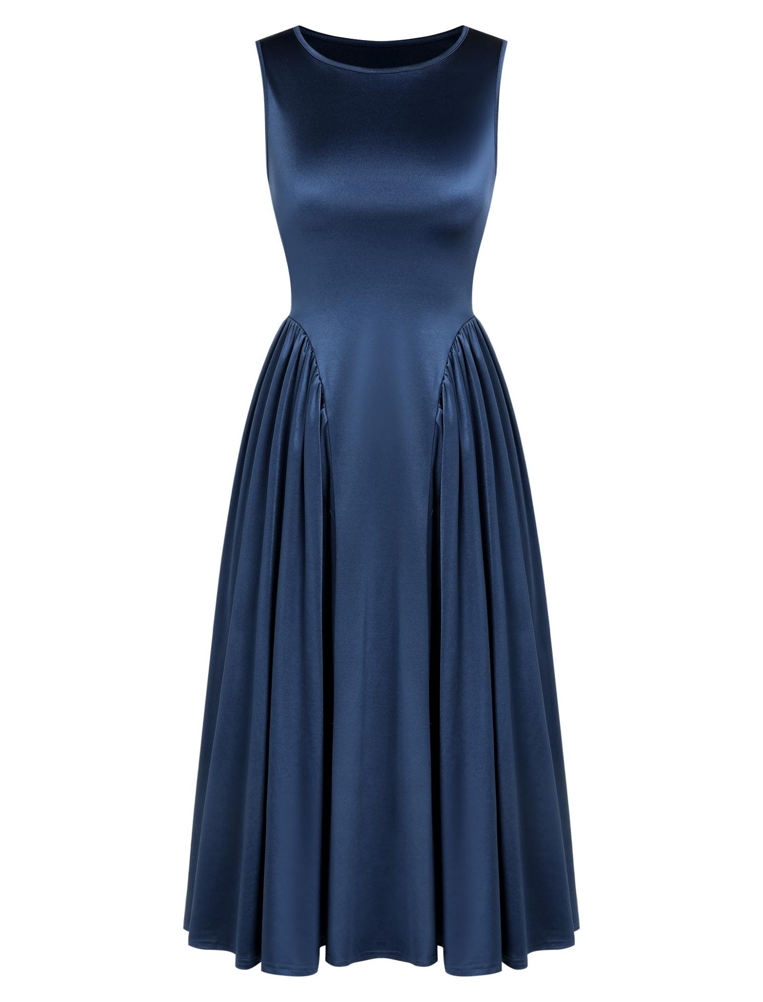 ZAFUL Satin Formal Dress for Women Sleeveless A Line Flowy Wedding Guest Dress Boat Neck Prom Cocktail Party Midi Dresses - 7DAY'S