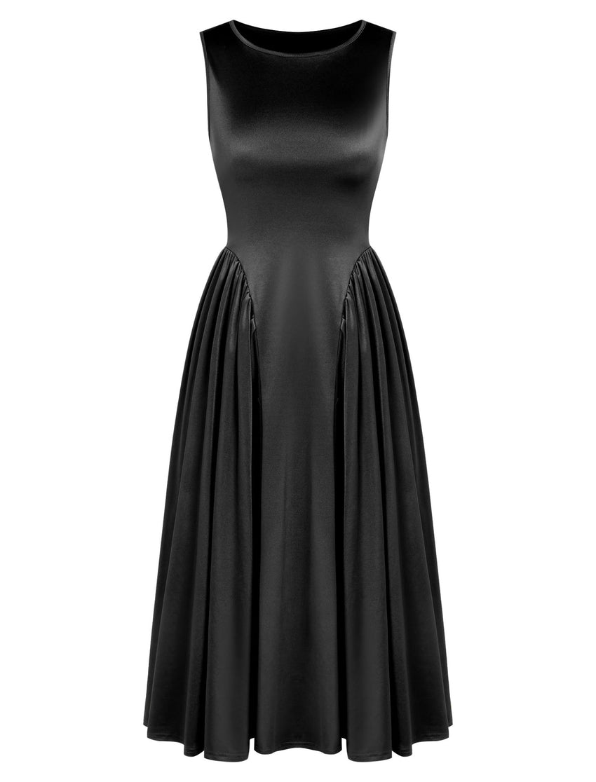 ZAFUL Satin Formal Dress for Women Sleeveless A Line Flowy Wedding Guest Dress Boat Neck Prom Cocktail Party Midi Dresses - 7DAY'S