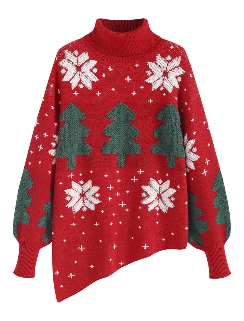 ZAFUL Women Christmas Sweater Oversized Pullover Sweaters Casual Loose Long Sleeve Knit Tops - 7DAY'S