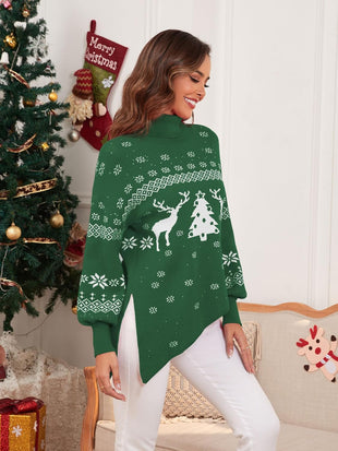 ZAFUL Women Christmas Sweater Oversized Pullover Sweaters Casual Loose Long Sleeve Knit Tops - 7DAY'S