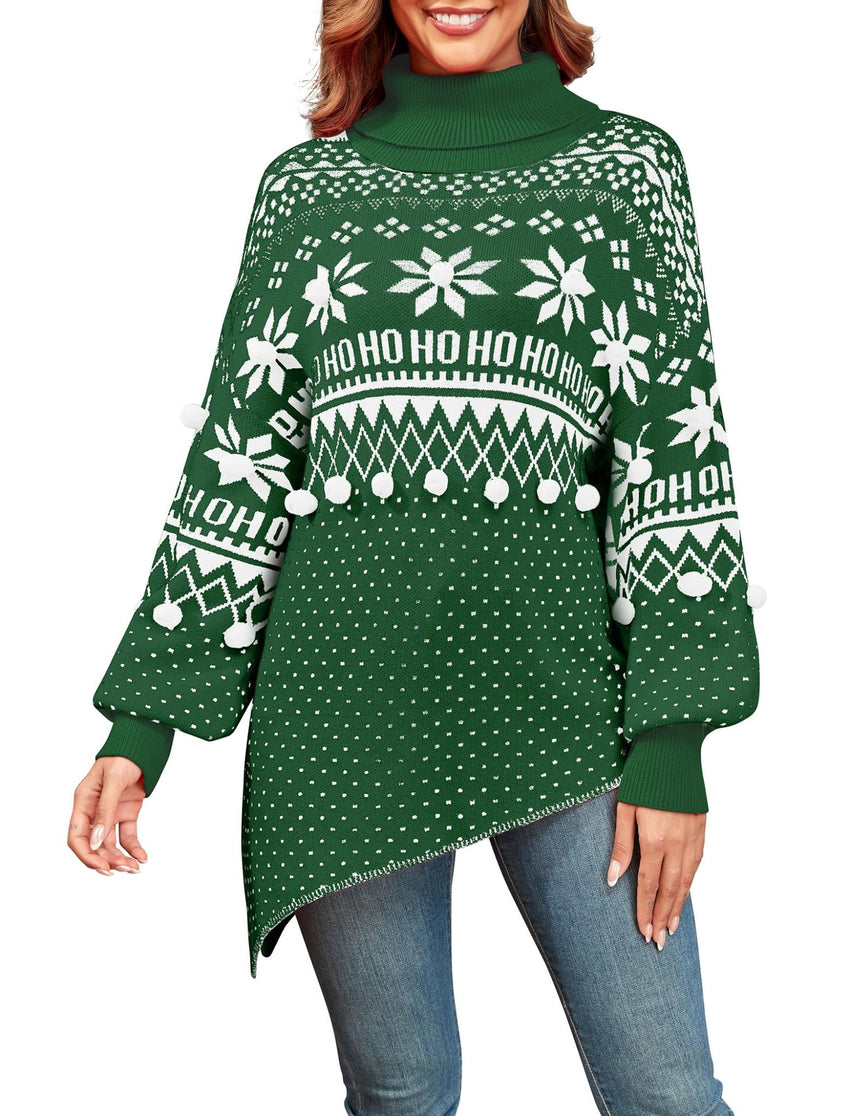 ZAFUL Women Christmas Sweater Oversized Pullover Sweaters Casual Loose Long Sleeve Knit Tops - 7DAY'S