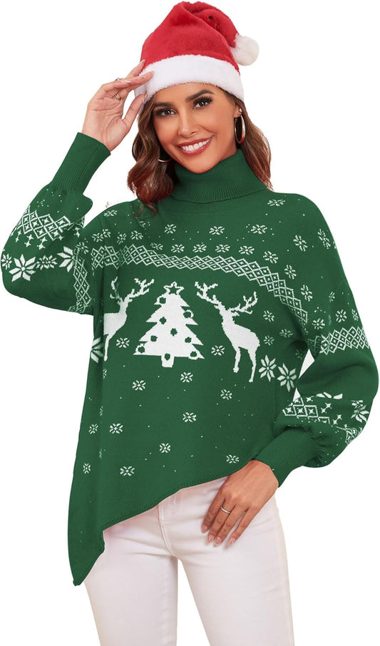 ZAFUL Women Christmas Sweater Oversized Pullover Sweaters Casual Loose Long Sleeve Knit Tops - 7DAY'S