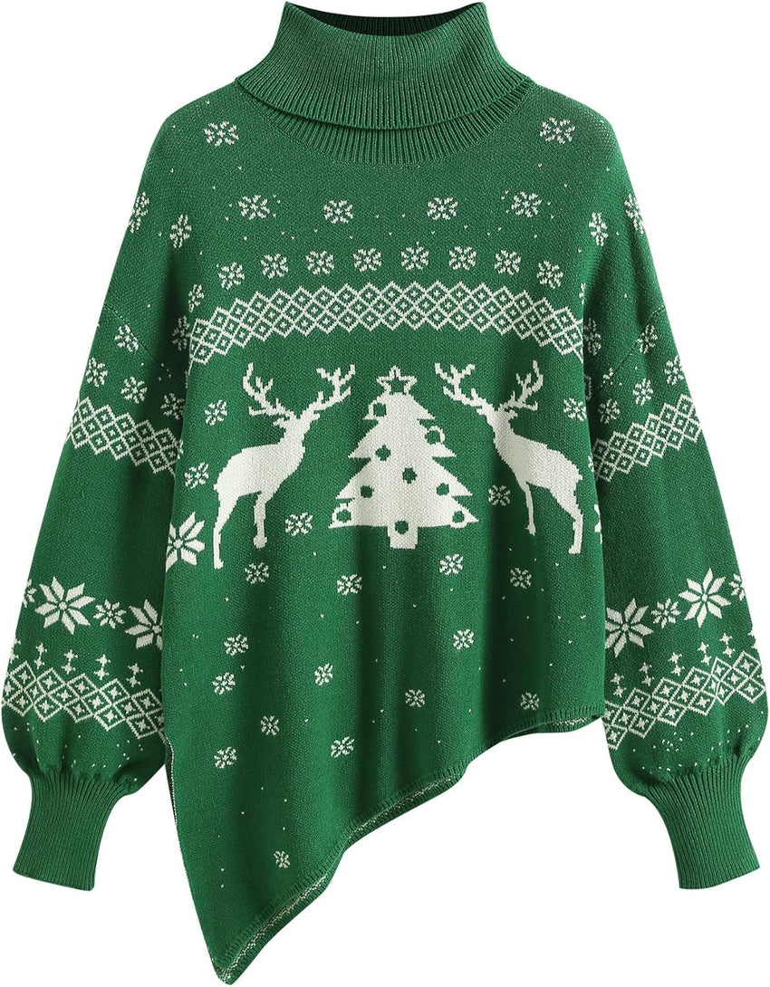 ZAFUL Women Christmas Sweater Oversized Pullover Sweaters Casual Loose Long Sleeve Knit Tops - 7DAY'S
