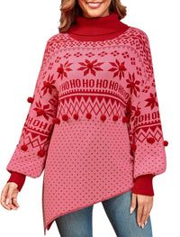 ZAFUL Women Christmas Sweater Oversized Pullover Sweaters Casual Loose Long Sleeve Knit Tops - 7DAY'S