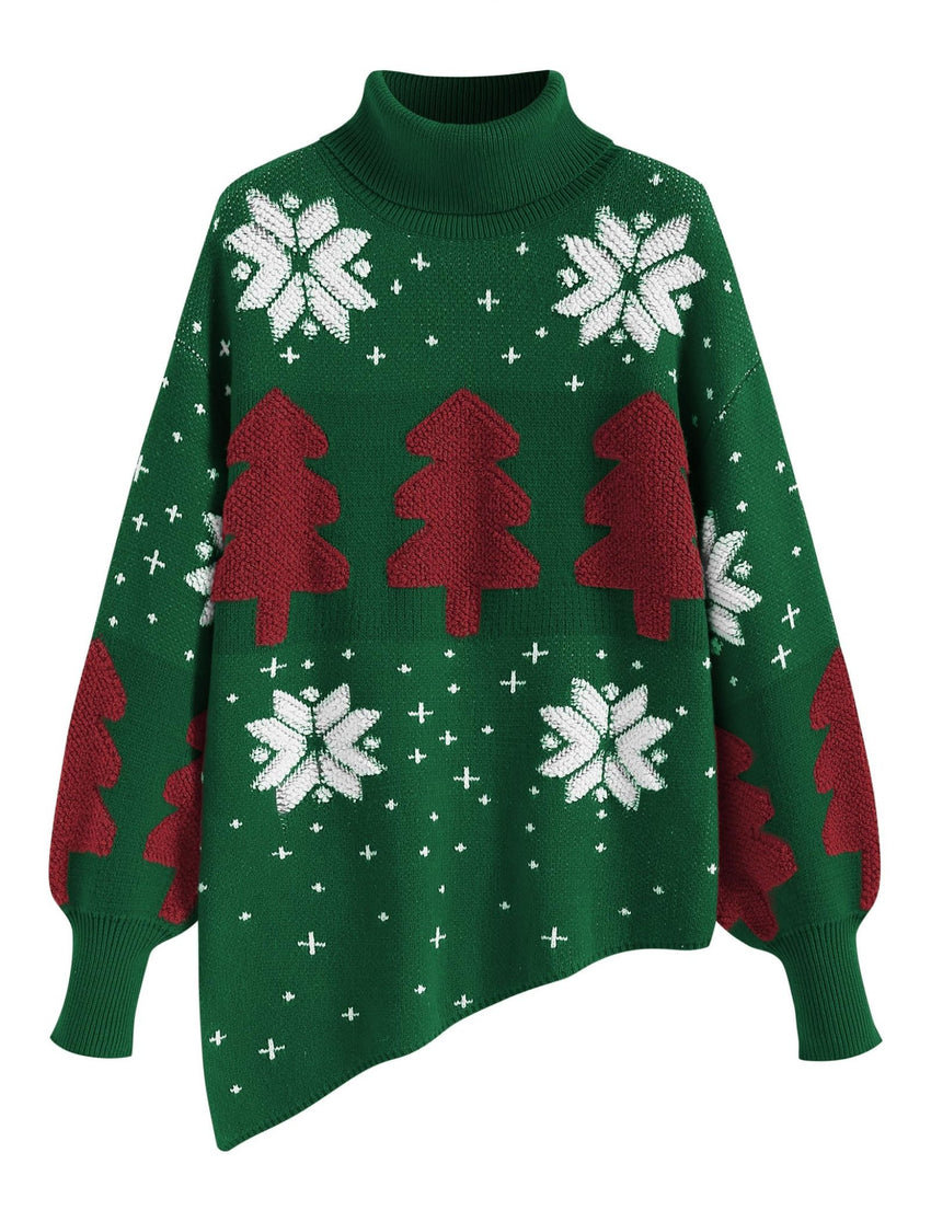 ZAFUL Women Christmas Sweater Oversized Pullover Sweaters Casual Loose Long Sleeve Knit Tops - 7DAY'S