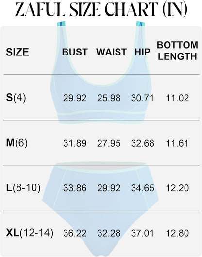 ZAFUL Women High Waisted Bikini Sets Color Block Sporty 2 Piece Bathing Suit Adjustable Straps Tummy Control Swimwear - 7DAY'S