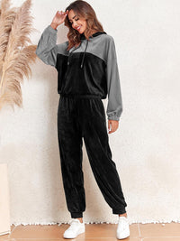 ZAFUL Womens 2 Piece Sweatsuit Outfits Velour Color Block Hoodies and Drawstring Pants Tracksuit Lounge Set with Pockets - 7DAY'S